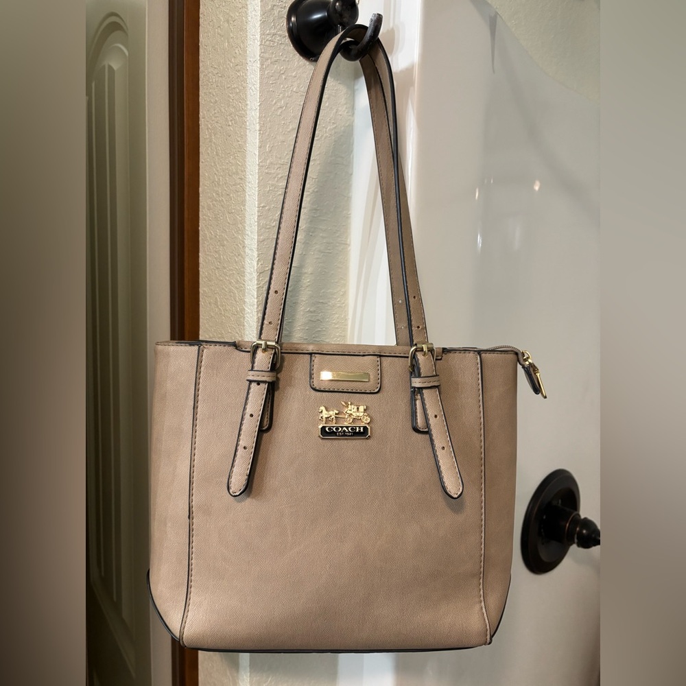 Coach Beige Leather Tote Bag